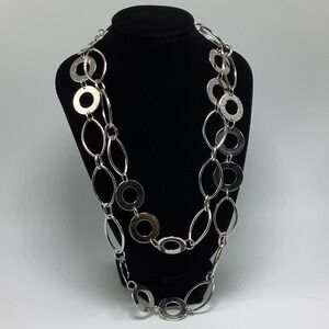 Lia Sophia Revel Silver Tone Oval & Circle Link Necklace Long Adjustable